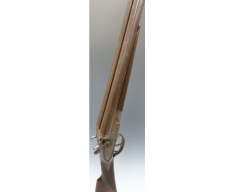 C H Smith & Sons 12 bore side by side hammer action shotgun  with double trigger, chequered grip and horn tipped forend, rebo