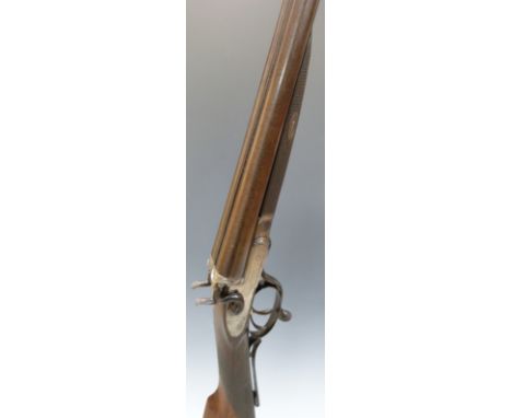 John Smith 12 bore side by side hammer action shotgun with named and engraved locks, chequered grip and forend, rotary underl