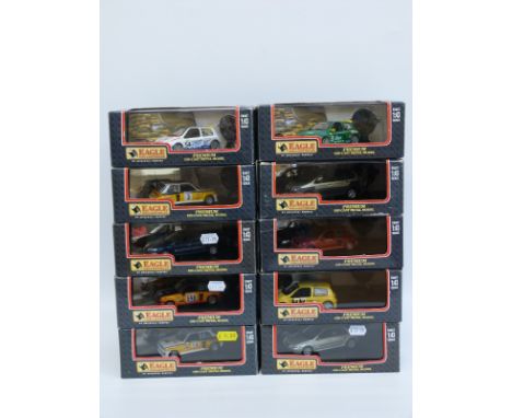 Ten Universal Hobbies Eagle Collectibles 1:43 scale diecast model Renault cars, mostly rally, all in original display boxes w