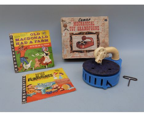 Louis Marx & Co Lumar Mechanical Toy Gramophone and records, in original box