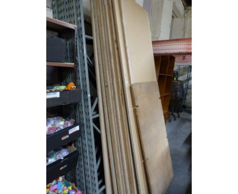 A quantity of industrial racking, 6 uprights, 26 shelf supports and 11 pieces of wooden shelving (H285 x W255cm)