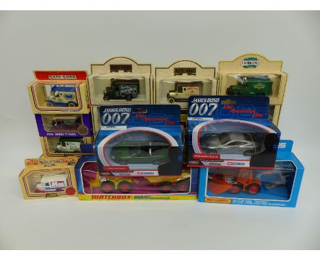 Twenty-one Corgi, Matchbox Superkings and Lledo Days Gone diecast model vehicles including K S Muir-Hill Tractor and Trailer,