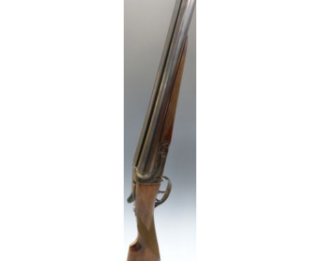 AYA No 4 12 bore side by side ejector shotgun with engraved lock, chequered grip and forend, double trigger and named 26 inch
