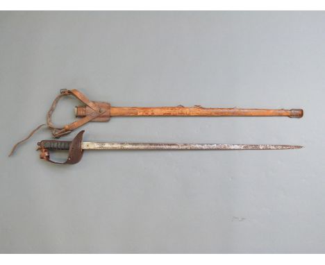 An 1895 pattern British Infantry officer's sword with GIIR marked to guard, in leather scabbard with belt loop