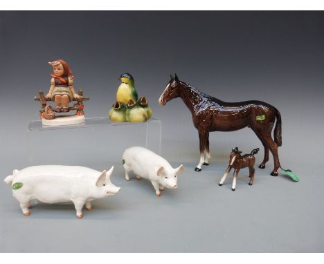 Beswick pigs and horses, Royal Doulton bird group, Goebel Hummel etc