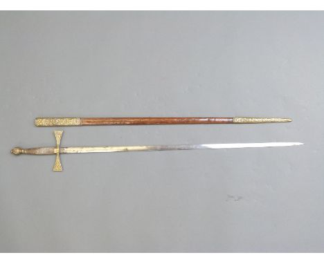 A Masonic ceremonial sword with wire handle and decorated pommel with engraving to handle, blade length 73cm, together with b