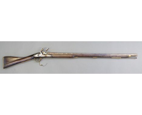 Thompson flintlock hammer action musket with Roman type lock named Thomson and engraved with a heart, brass trigger guard and