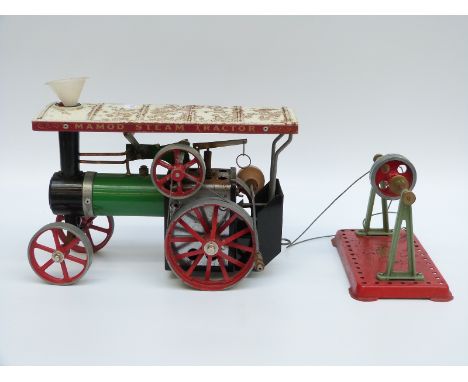 Mamod TE1A line steam tractor together with a Mamod line shaft