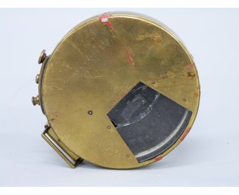 Short & Mason Ltd London 1909 brass military sighting compass stamped No4393 below ministry broad arrow, 7cm in diameter. 