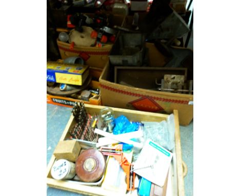 A large quantity of tools including tape measure, drills, pattern etc