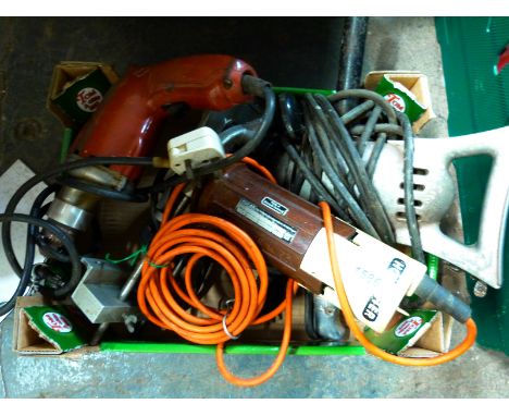 A quantity of electrical tools including drills, router etc 