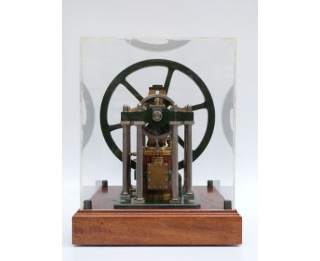 James Booth's rectilinear model live steam stationary engine in display case, height 32cm