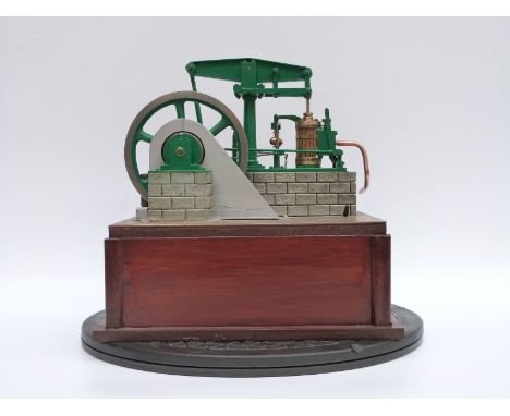 A scratch built model beam engine with electric motor in base to demonstrate, width 25cm