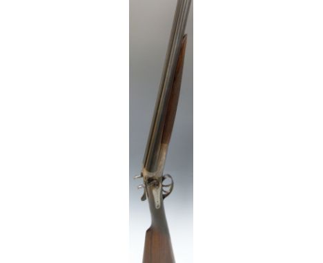 J O Maine of London .410 side by side hammer action shotgun with named and line engraved locks, chequered grip and forend, ra