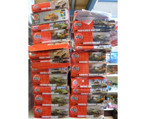 Twenty-two Airfix 1:76 scale model tank kits, all in original boxes