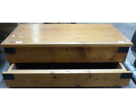 A metal bound pine trunk with single drawer