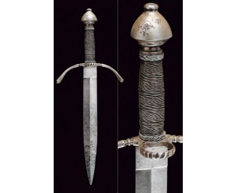 dating: 20th Century provenance: Italy, Straight, double-edged blade, ribbed in the center, tang; iron hilt with quillons cur