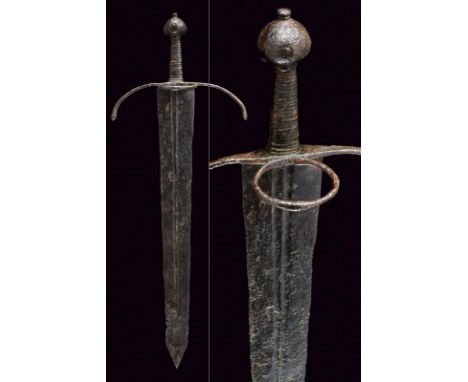 dating: 15th Century provenance: Italy, Wide, straight, double-edged blade with double, central groove, rust damages, with a 