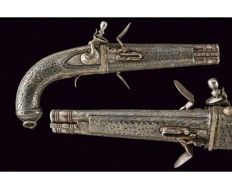 dating: 19th Century provenance: Turkey, Smooth-bore, over and under, rotating, 12 mm cal. barrels; lock in two pieces, engra