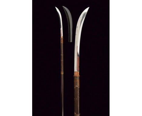 dating: First half of the 19th Century provenance: Japan, Nagasa 38.5 cm, curved, strong, with double hi, lacquered in red. H