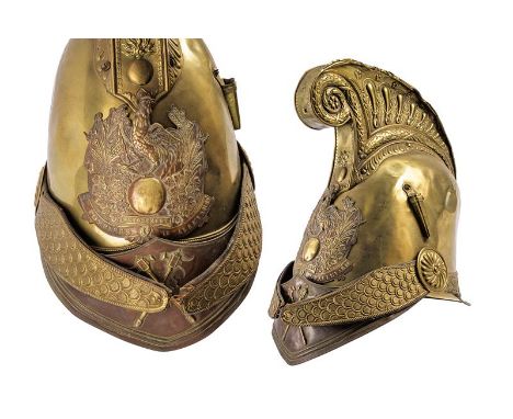 dating: second quarter of the 19th Century provenance: France, Brass skull with high comb. Decorated with a rooster on the fl