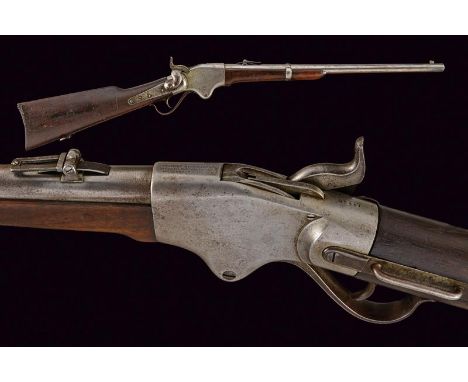 dating: about 1860 provenance: USA, Round, rifled, cal. 50 barrel, with fore-sight and adjustable rear sight; frame with trac