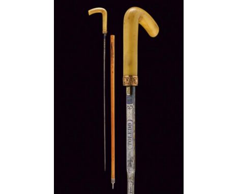 dating: circa 1900 provenance: Europe, Straight, double-edged blade, ribbed, with a long tang, first part engraved and finish