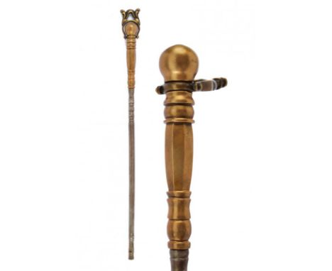 dating: 19th Century provenance: Ottoman Empire, In iron, with faceted haft, shaped as a baluster, brass grip, decorated en s