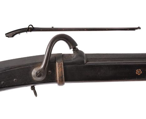 dating: Mid 19th Century provenance: Japan, Long, smooth-bore, round, 17 mm cal. barrel, with octagonal base, rear and fore-s