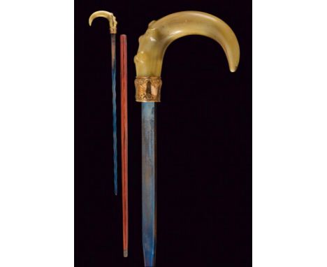 dating: First half of the 20th Century provenance: France, Straight, finished, undulated, double-edged blade with long tang. 