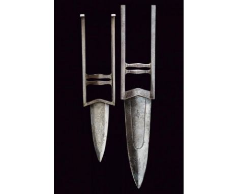 dating: 19th Century provenance: India, Completely in iron. Straight, double-edged blade of lenticular section, hilt with dou