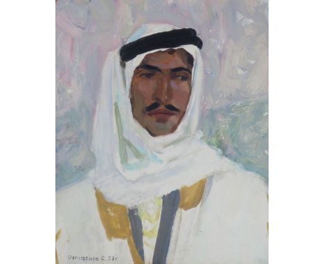 SERGEI OTROSHENKO (Russian 1910-1990), 'Portrait of a Young Sheikh', 1957, oil on board, 26cm x 20cm, framed.