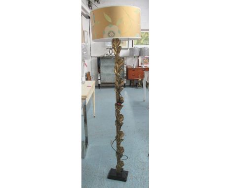 STANDARD LAMP, from Graham and Green, carved giltwood column and patterned shade, 178cm H overall.