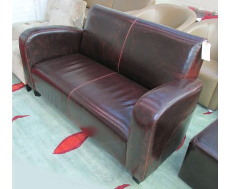 CLUB SOFA, Deco style brown leather, 141cm W x 44cm D x 209cm H.