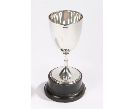 George V silver trophy cup, Sheffield 1918, maker James Dixon & Sons Ltd, the plain tapering bowl above a waisted beaded stem