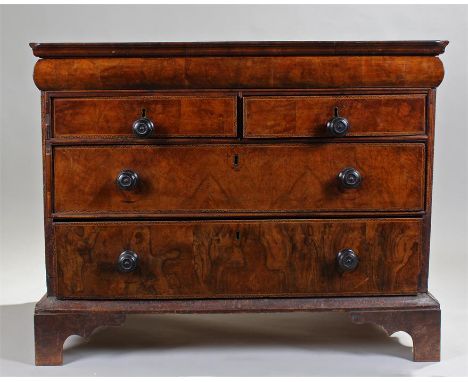 Unusual 18th Century walnut and chequer banded provincial chest of drawers, the rectangular chest of drawers with chequer inl