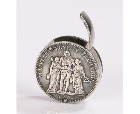 Snuff box made from an 1876 French five franc coin,