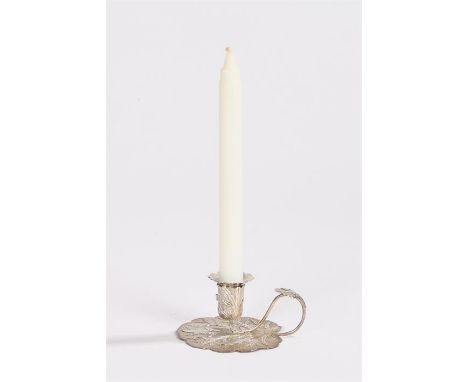 William IV silver miniature candlestick, with detachable sconce above a leaf pattern handle and base, 0.6oz