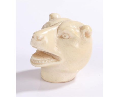 Victorian ivory carved walking stick handle, carved as a bears head, 5cm high