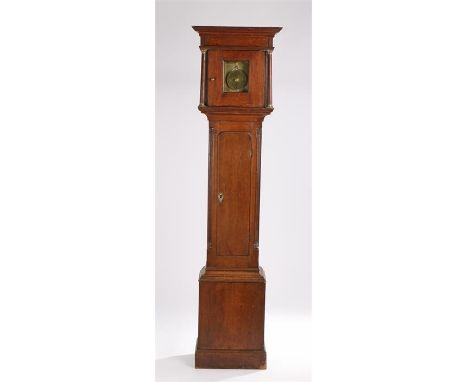 George III oak time recording longcase clock, Davenport Macclesfield, circa 1792, the concave cornice above the square hood a