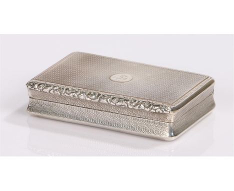 George III silver snuff box, London 1818, maker Alexander J Strachan, the engine turned exterior with initialled circular car