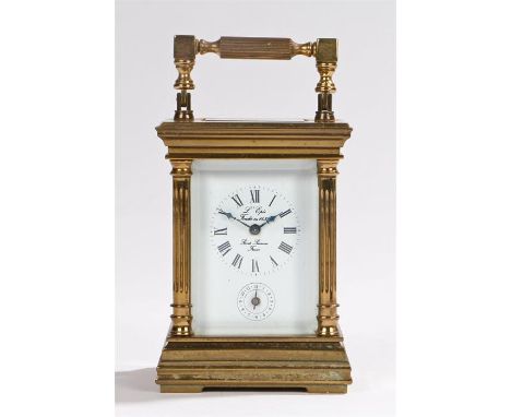 Miniature gilt brass carriage clock, L'Epee, the five glass case with a white enamel dial, Roman dial with subsidiary seconds