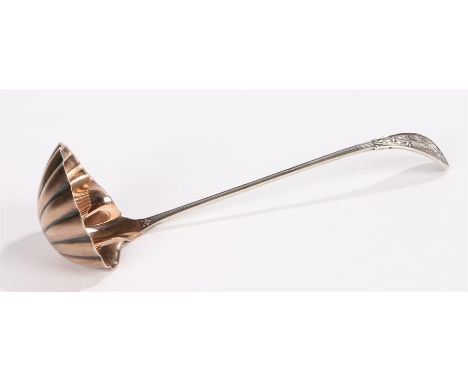 Tiffany and Co sterling silver ladle, the handle cast with a depiction of a bird on a branch the reverse initialled S, reeded