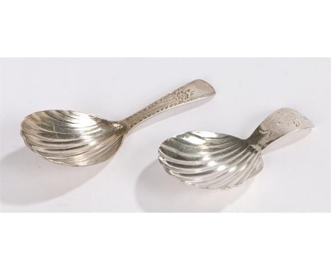 George III silver caddy spoon, London 1790, maker Benjamin Mountigue, with foliate handle and shell pattern bowl, George III 