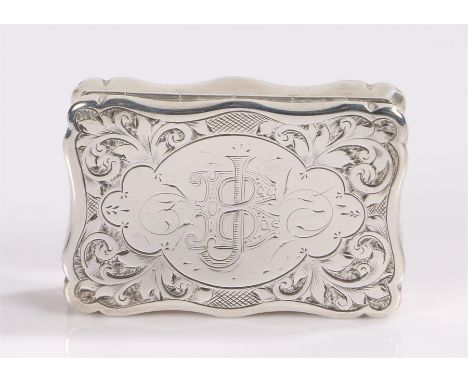 Victorian silver snuff box, Birmingham 1890, maker Rolason Brothers, the exterior with engraved acanthus leaf decoration, sha
