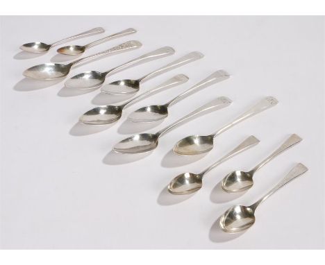 Harlequin set of six George III and later silver teaspoons, London various dates and makers, the handles initialled FGA, five