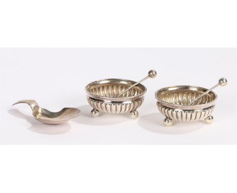 George III silver caddy spoon, Birmingham 1795, maker IT, with shaped bowl and handle initialled EF and  two Victorian silver