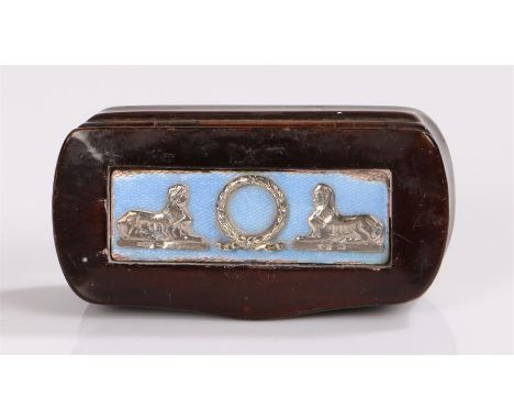 Late 19th century Russian silver and enamel decorated wooden snuff box, the lid with blue enamel panel decorated with a centr
