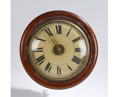 19th Century Black Forest Postman's alarm clock. with a mahogany case and cream painted dial with Roman hours, 32cm wide