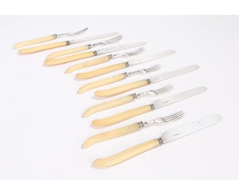 Set of six Victorian dessert knives and forks, Sheffield 1852, maker Henry Wilkinson & Co, with reeded bone pistol grip style